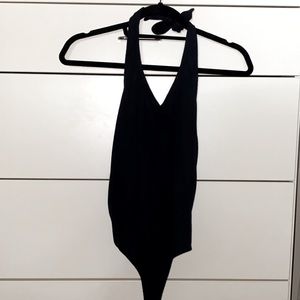 Black Bodysuit with Tied Neck